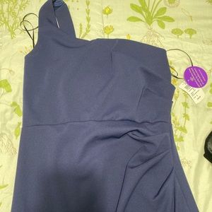 Long Navy Blue One shoulder Slit Dress